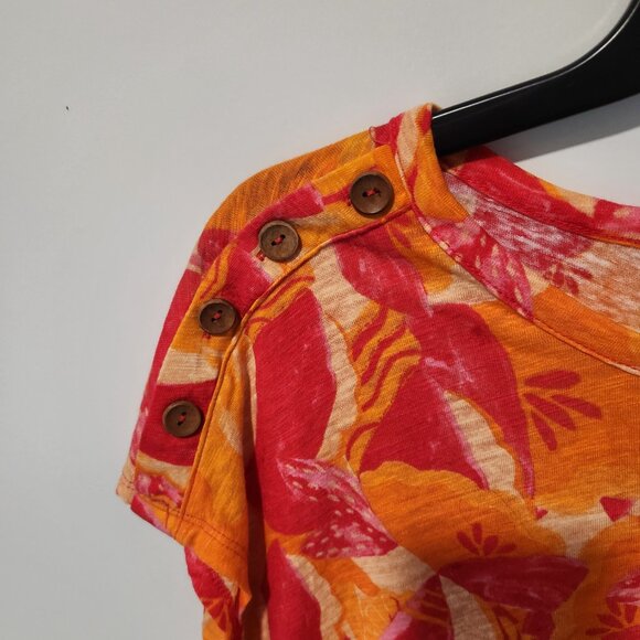 Cynthia Rowley Orange and Red Short Sleeve Linen Knit Floral Top Blouse Medium - Picture 4 of 6